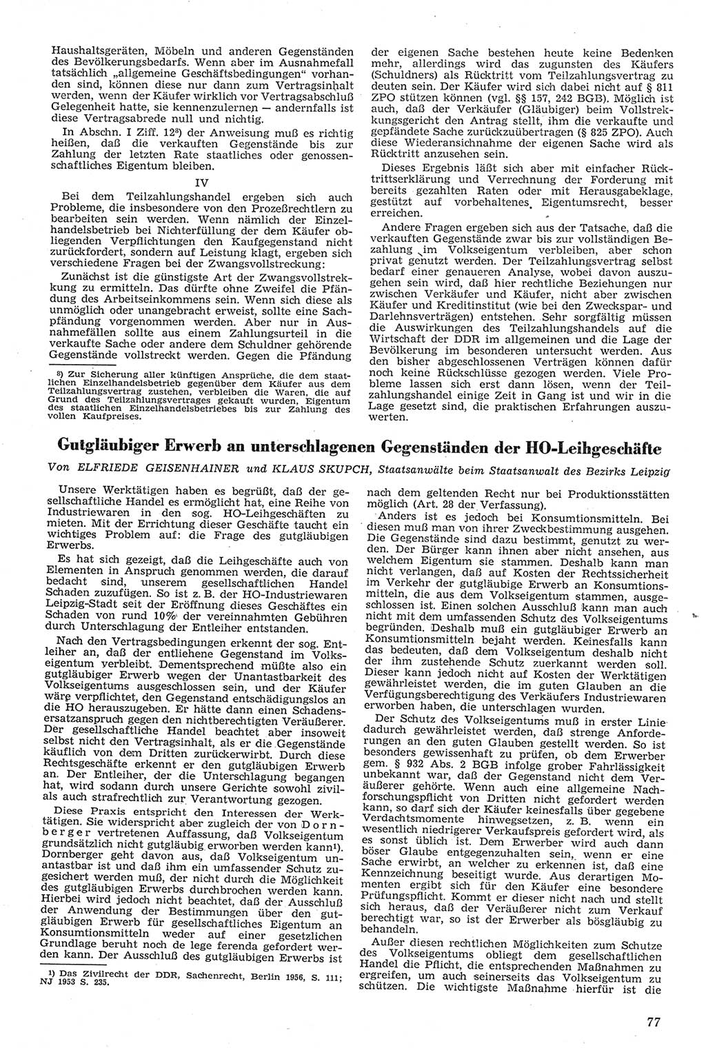 Neue Justiz (NJ), Zeitschrift für Recht und Rechtswissenschaft [Deutsche Demokratische Republik (DDR)], 11. Jahrgang 1957, Seite 77 (NJ DDR 1957, S. 77)