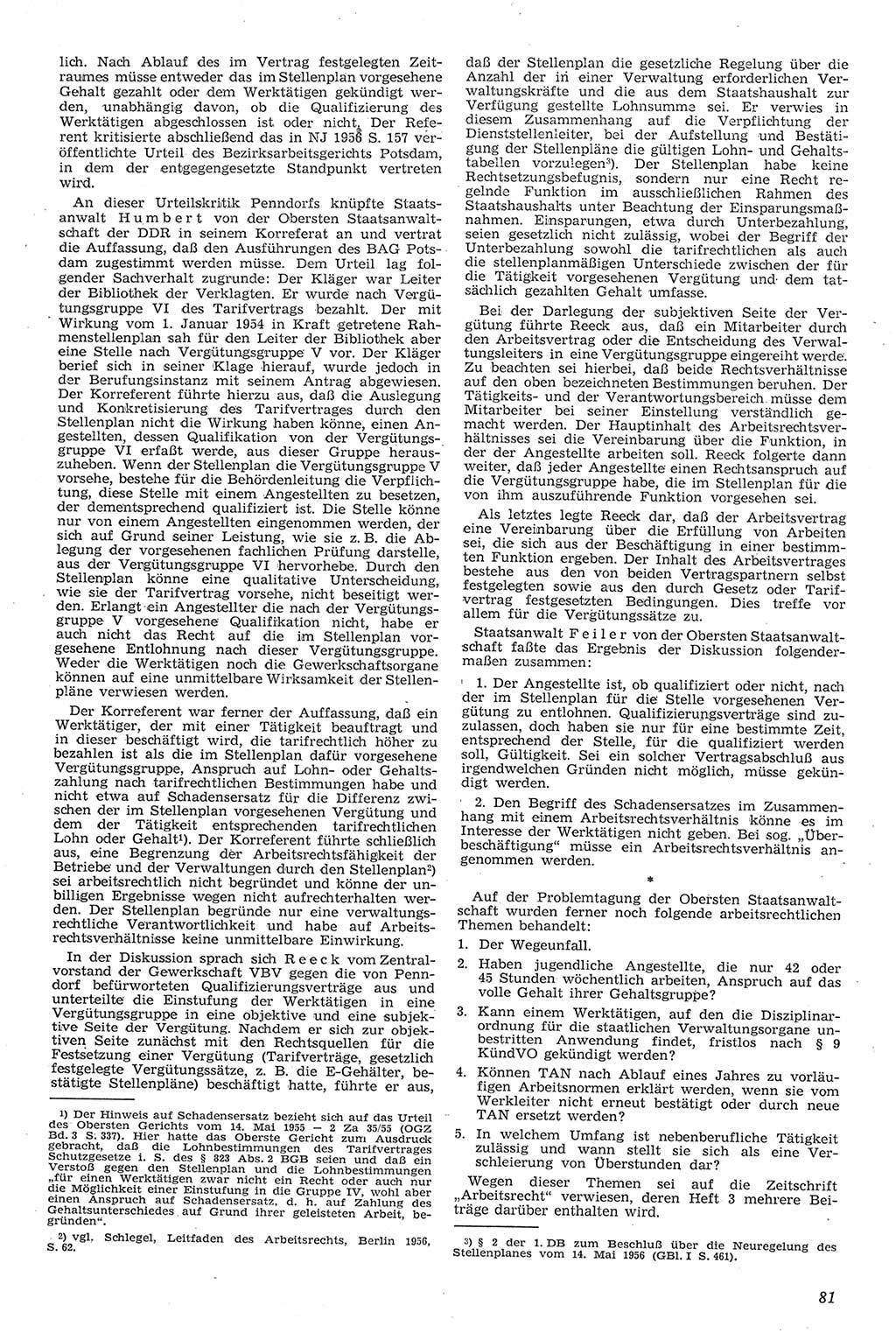 Neue Justiz (NJ), Zeitschrift für Recht und Rechtswissenschaft [Deutsche Demokratische Republik (DDR)], 11. Jahrgang 1957, Seite 81 (NJ DDR 1957, S. 81)