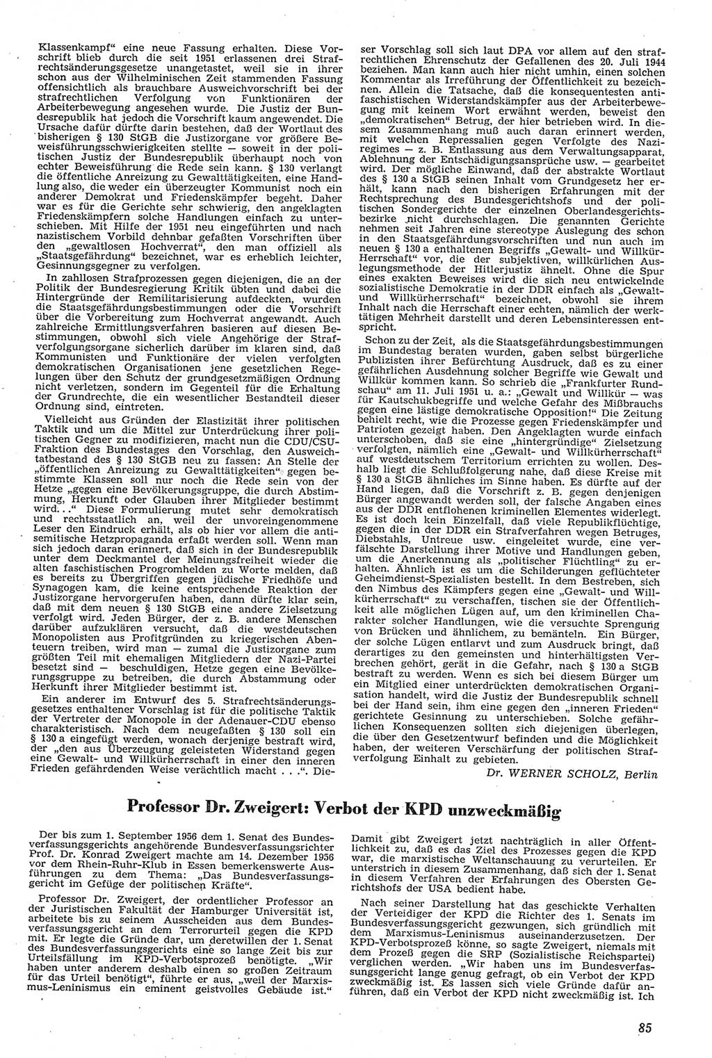 Neue Justiz (NJ), Zeitschrift für Recht und Rechtswissenschaft [Deutsche Demokratische Republik (DDR)], 11. Jahrgang 1957, Seite 85 (NJ DDR 1957, S. 85)