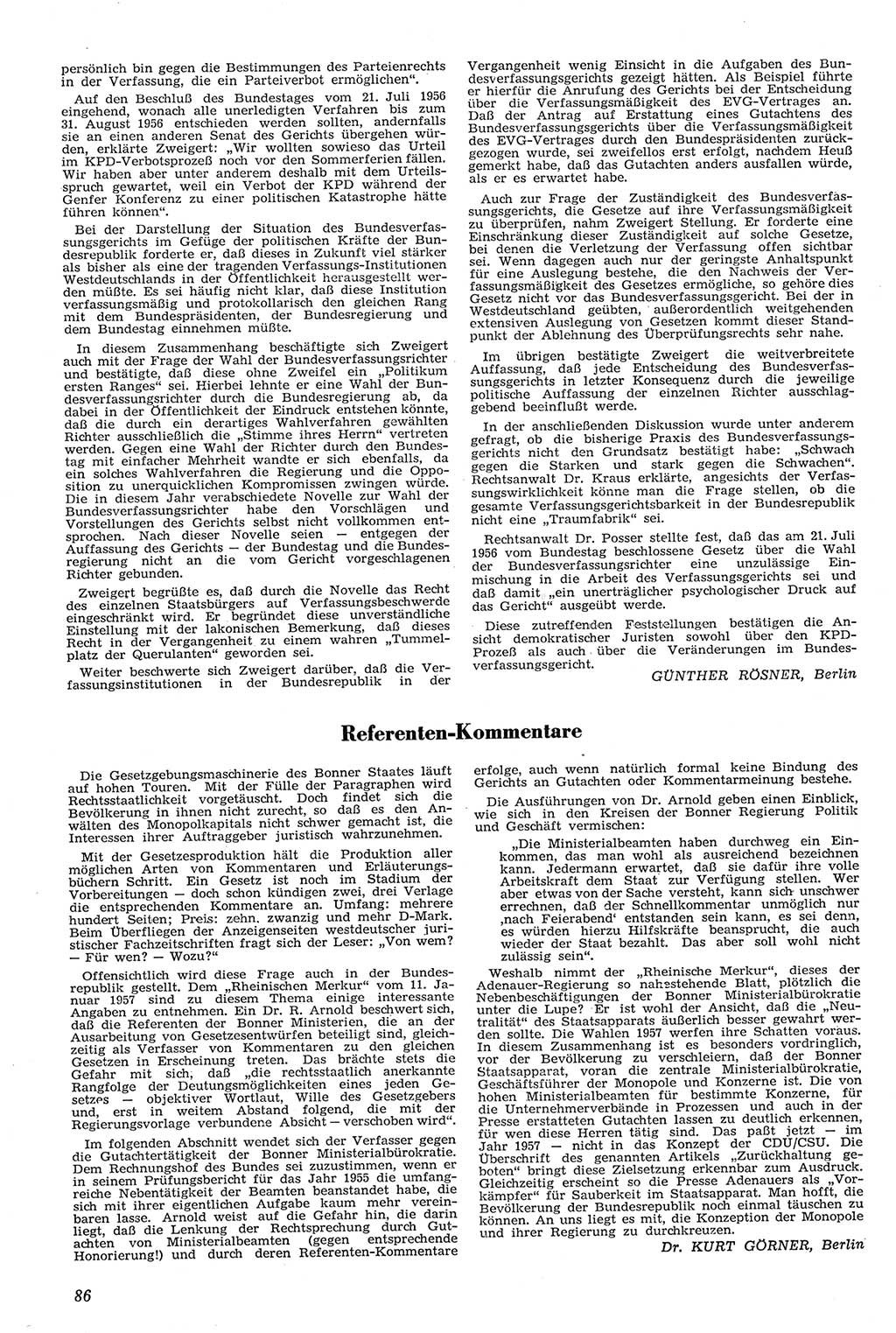 Neue Justiz (NJ), Zeitschrift für Recht und Rechtswissenschaft [Deutsche Demokratische Republik (DDR)], 11. Jahrgang 1957, Seite 86 (NJ DDR 1957, S. 86)