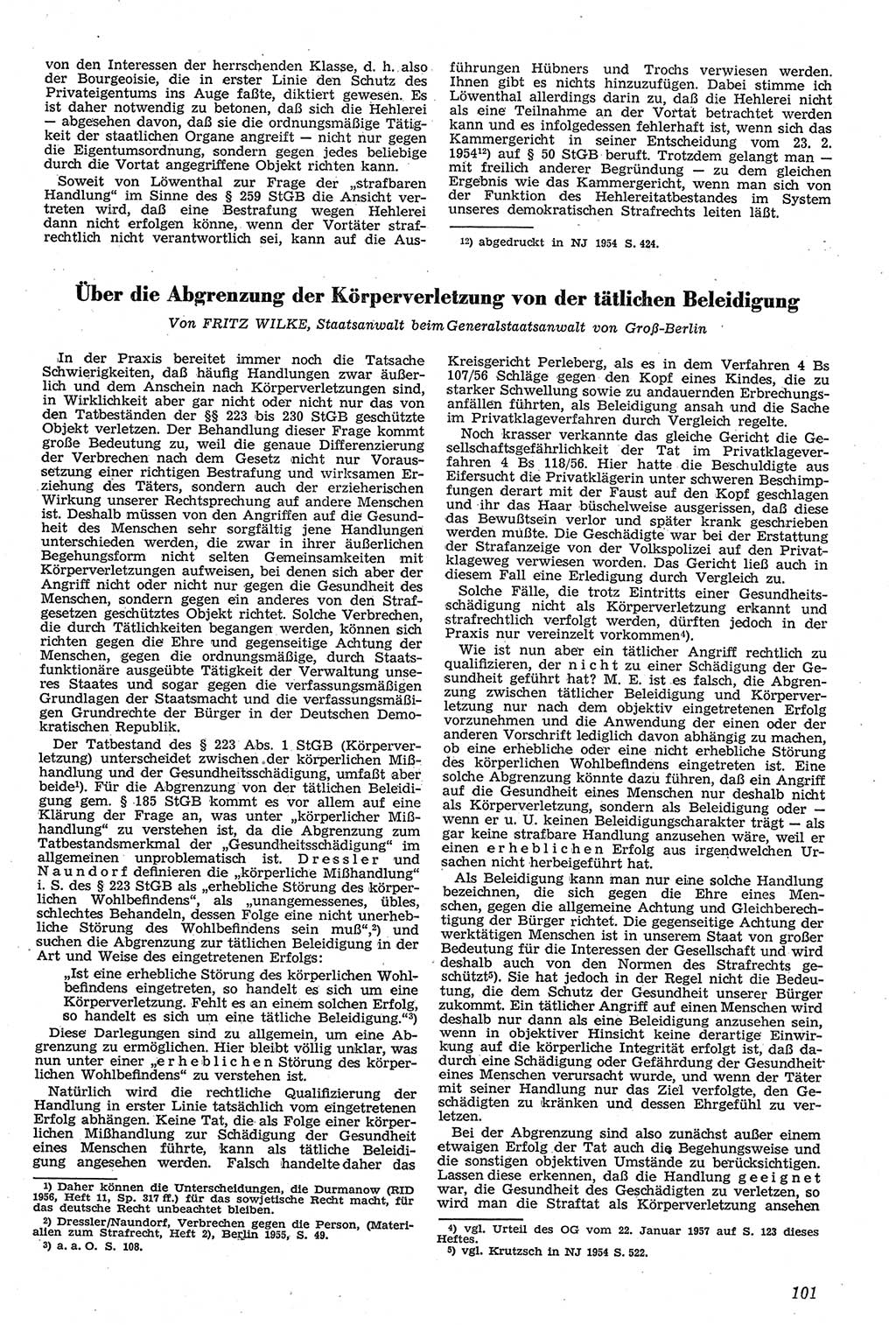 Neue Justiz (NJ), Zeitschrift für Recht und Rechtswissenschaft [Deutsche Demokratische Republik (DDR)], 11. Jahrgang 1957, Seite 101 (NJ DDR 1957, S. 101)