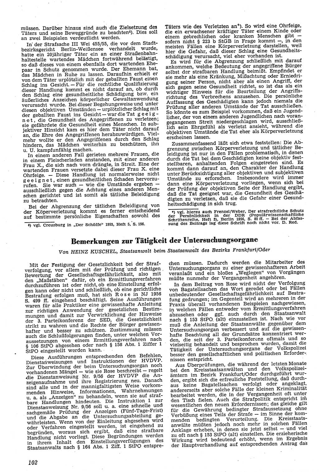 Neue Justiz (NJ), Zeitschrift für Recht und Rechtswissenschaft [Deutsche Demokratische Republik (DDR)], 11. Jahrgang 1957, Seite 102 (NJ DDR 1957, S. 102)