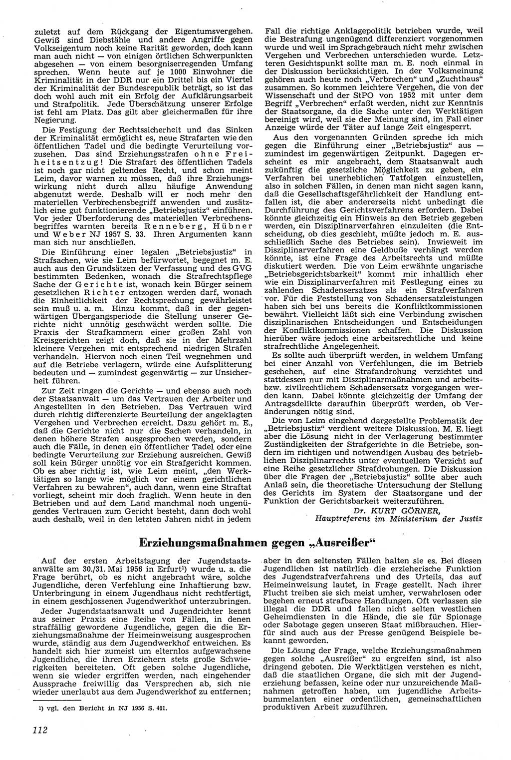 Neue Justiz (NJ), Zeitschrift für Recht und Rechtswissenschaft [Deutsche Demokratische Republik (DDR)], 11. Jahrgang 1957, Seite 112 (NJ DDR 1957, S. 112)