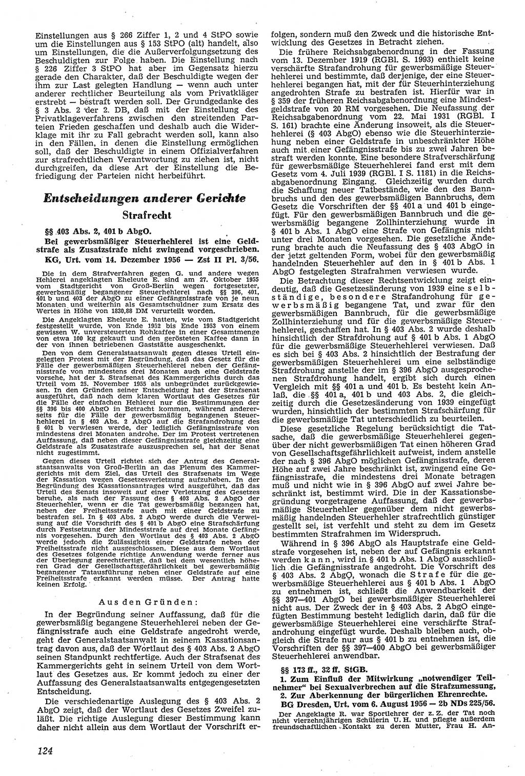 Neue Justiz (NJ), Zeitschrift für Recht und Rechtswissenschaft [Deutsche Demokratische Republik (DDR)], 11. Jahrgang 1957, Seite 124 (NJ DDR 1957, S. 124)