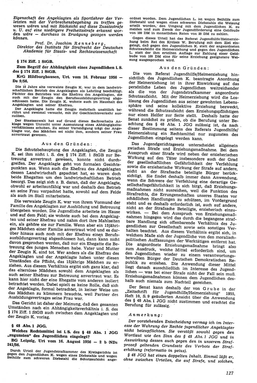 Neue Justiz (NJ), Zeitschrift für Recht und Rechtswissenschaft [Deutsche Demokratische Republik (DDR)], 11. Jahrgang 1957, Seite 127 (NJ DDR 1957, S. 127)