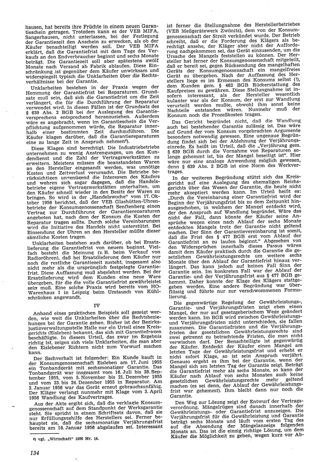 Neue Justiz (NJ), Zeitschrift für Recht und Rechtswissenschaft [Deutsche Demokratische Republik (DDR)], 11. Jahrgang 1957, Seite 134 (NJ DDR 1957, S. 134)