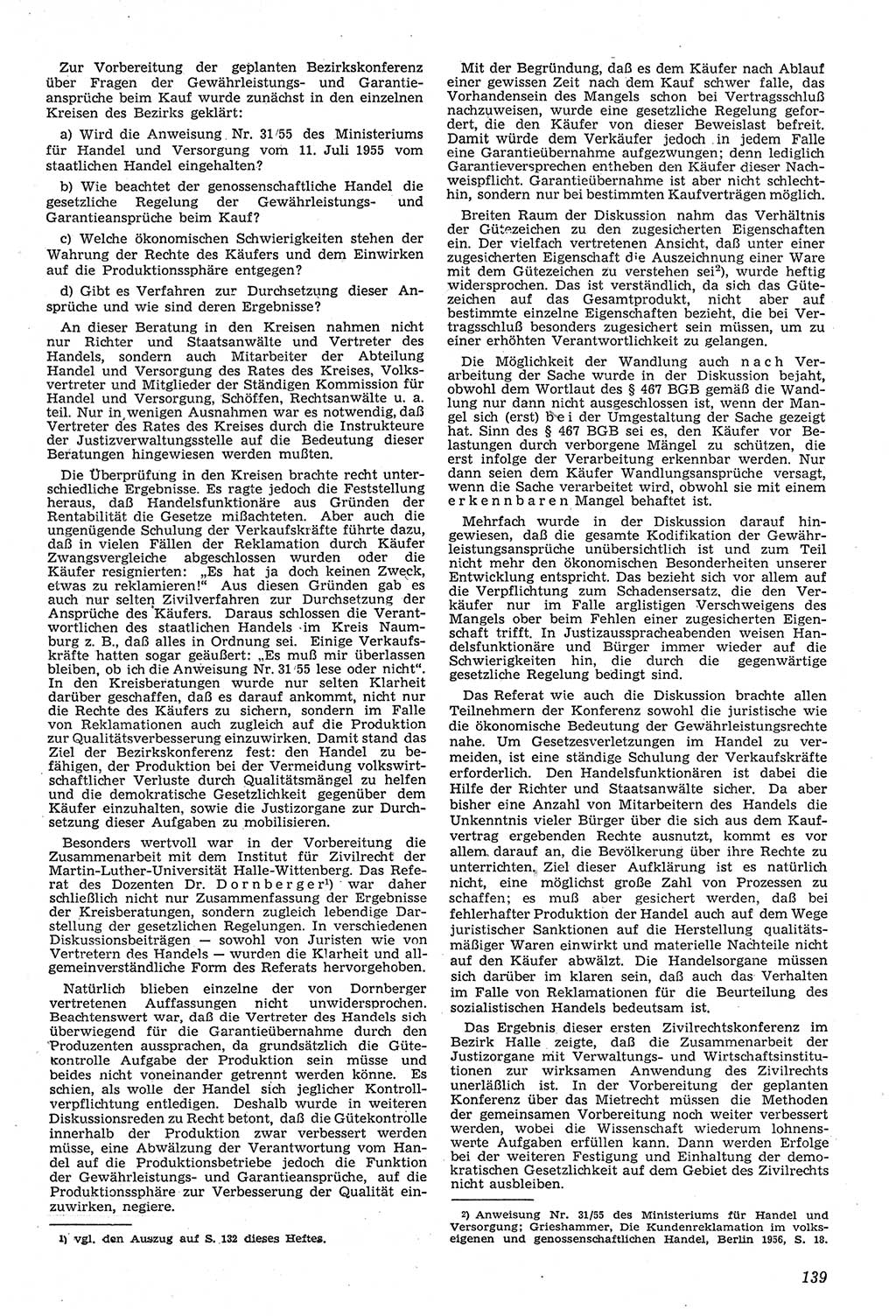 Neue Justiz (NJ), Zeitschrift für Recht und Rechtswissenschaft [Deutsche Demokratische Republik (DDR)], 11. Jahrgang 1957, Seite 139 (NJ DDR 1957, S. 139)
