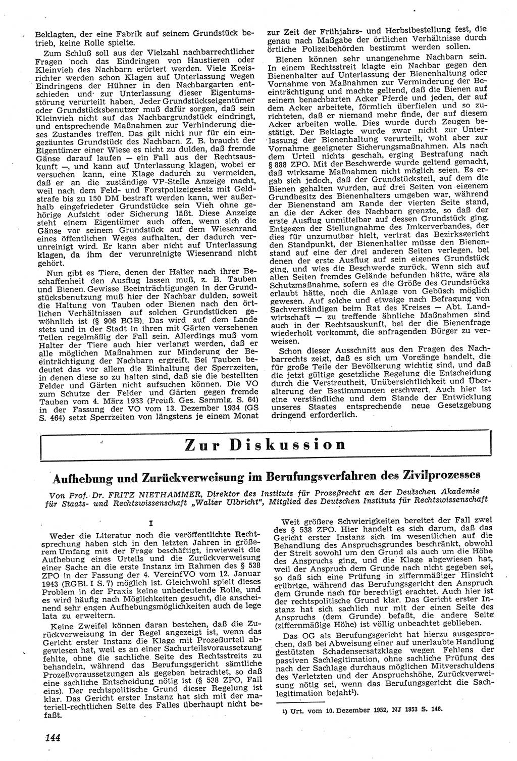 Neue Justiz (NJ), Zeitschrift für Recht und Rechtswissenschaft [Deutsche Demokratische Republik (DDR)], 11. Jahrgang 1957, Seite 144 (NJ DDR 1957, S. 144)