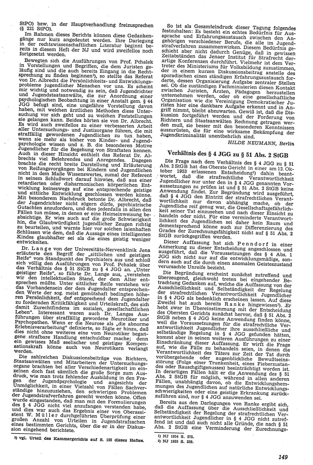 Neue Justiz (NJ), Zeitschrift für Recht und Rechtswissenschaft [Deutsche Demokratische Republik (DDR)], 11. Jahrgang 1957, Seite 149 (NJ DDR 1957, S. 149)