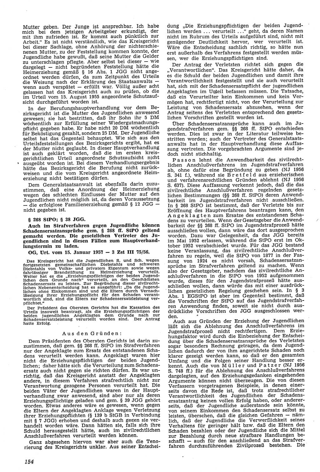 Neue Justiz (NJ), Zeitschrift für Recht und Rechtswissenschaft [Deutsche Demokratische Republik (DDR)], 11. Jahrgang 1957, Seite 154 (NJ DDR 1957, S. 154)