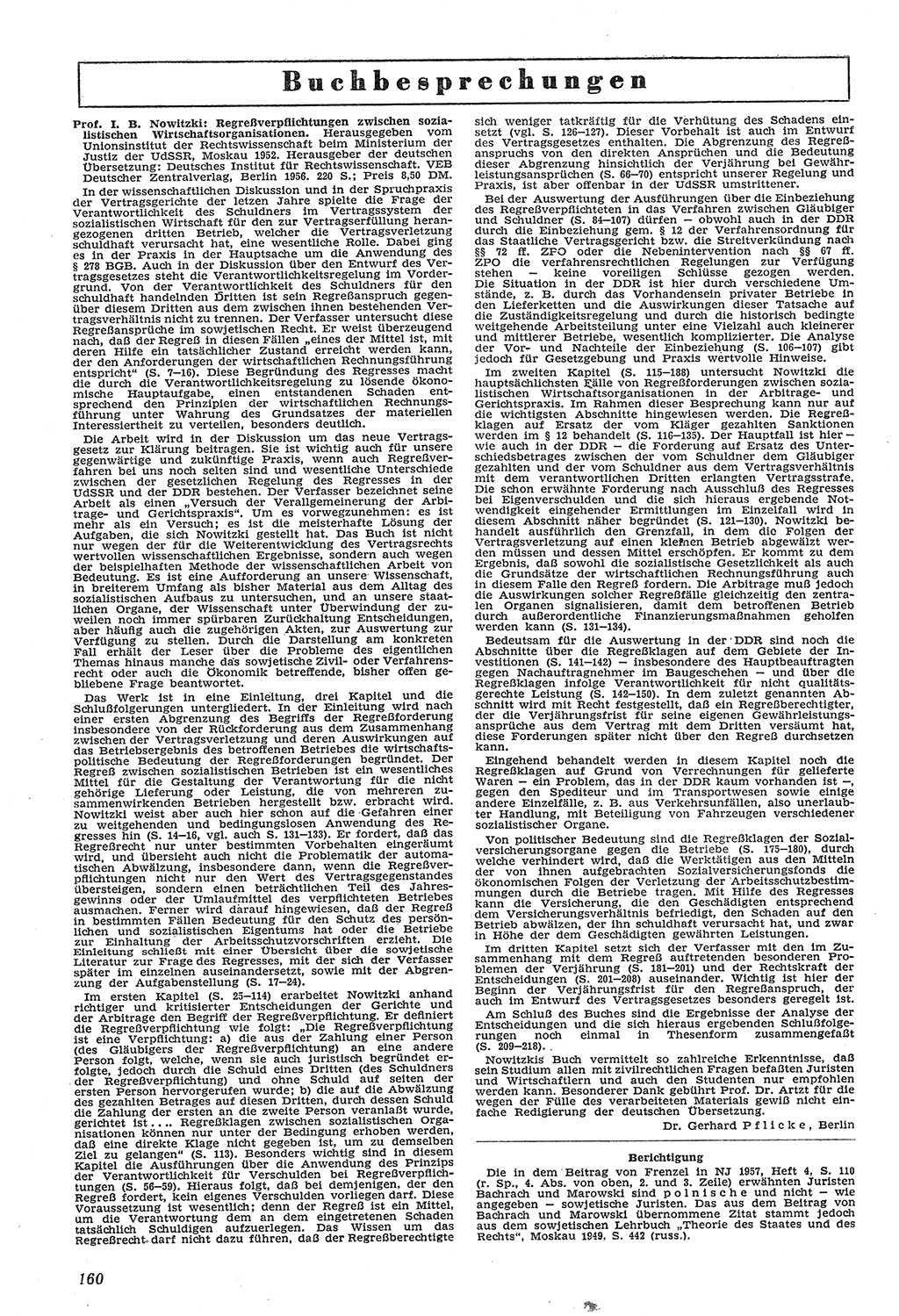 Neue Justiz (NJ), Zeitschrift für Recht und Rechtswissenschaft [Deutsche Demokratische Republik (DDR)], 11. Jahrgang 1957, Seite 160 (NJ DDR 1957, S. 160)