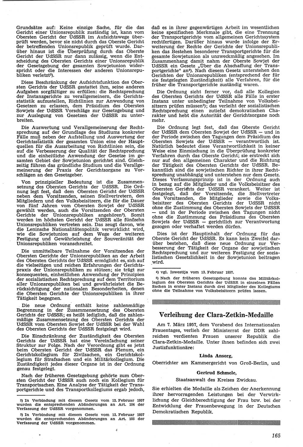 Neue Justiz (NJ), Zeitschrift für Recht und Rechtswissenschaft [Deutsche Demokratische Republik (DDR)], 11. Jahrgang 1957, Seite 165 (NJ DDR 1957, S. 165)