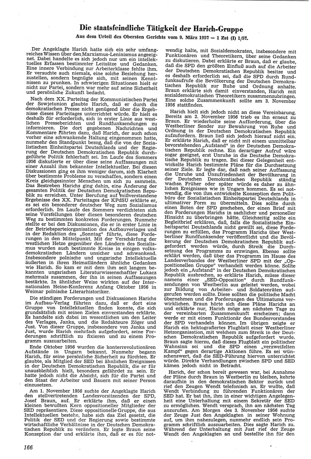 Neue Justiz (NJ), Zeitschrift für Recht und Rechtswissenschaft [Deutsche Demokratische Republik (DDR)], 11. Jahrgang 1957, Seite 166 (NJ DDR 1957, S. 166)