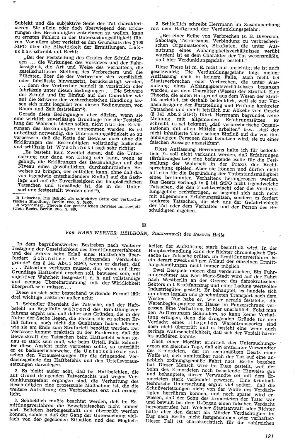 Neue Justiz (NJ), Zeitschrift für Recht und Rechtswissenschaft [Deutsche Demokratische Republik (DDR)], 11. Jahrgang 1957, Seite 181 (NJ DDR 1957, S. 181)