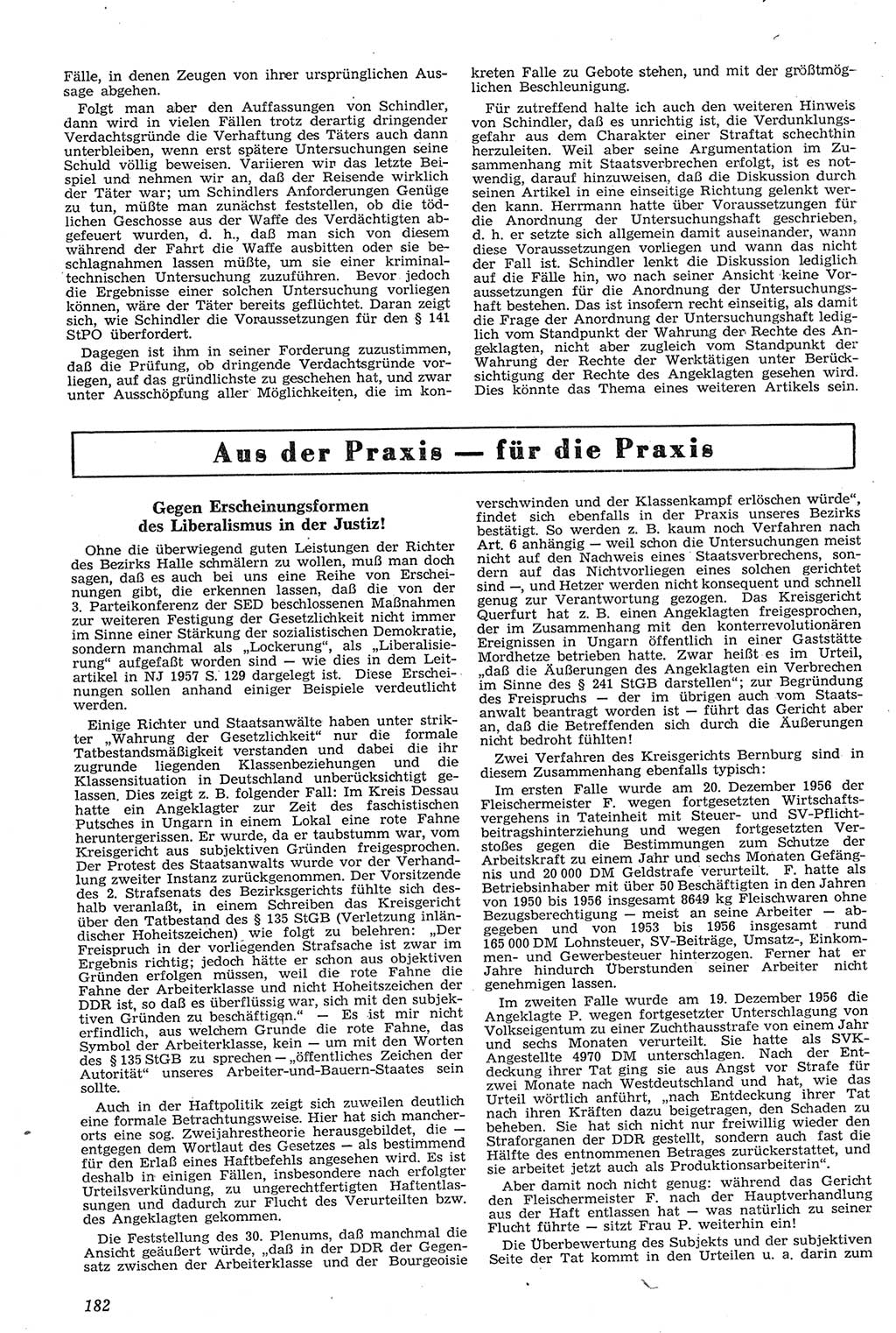 Neue Justiz (NJ), Zeitschrift für Recht und Rechtswissenschaft [Deutsche Demokratische Republik (DDR)], 11. Jahrgang 1957, Seite 182 (NJ DDR 1957, S. 182)