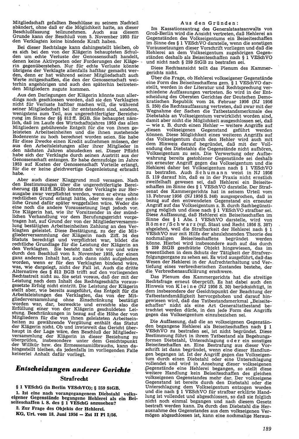 Neue Justiz (NJ), Zeitschrift für Recht und Rechtswissenschaft [Deutsche Demokratische Republik (DDR)], 11. Jahrgang 1957, Seite 189 (NJ DDR 1957, S. 189)