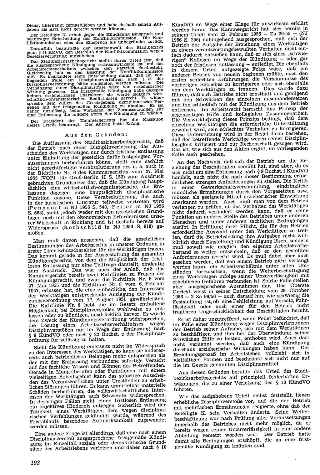 Neue Justiz (NJ), Zeitschrift für Recht und Rechtswissenschaft [Deutsche Demokratische Republik (DDR)], 11. Jahrgang 1957, Seite 192 (NJ DDR 1957, S. 192)