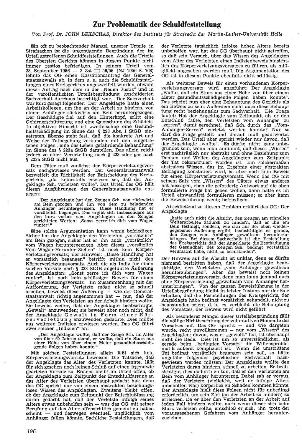 Neue Justiz (NJ), Zeitschrift für Recht und Rechtswissenschaft [Deutsche Demokratische Republik (DDR)], 11. Jahrgang 1957, Seite 196 (NJ DDR 1957, S. 196)