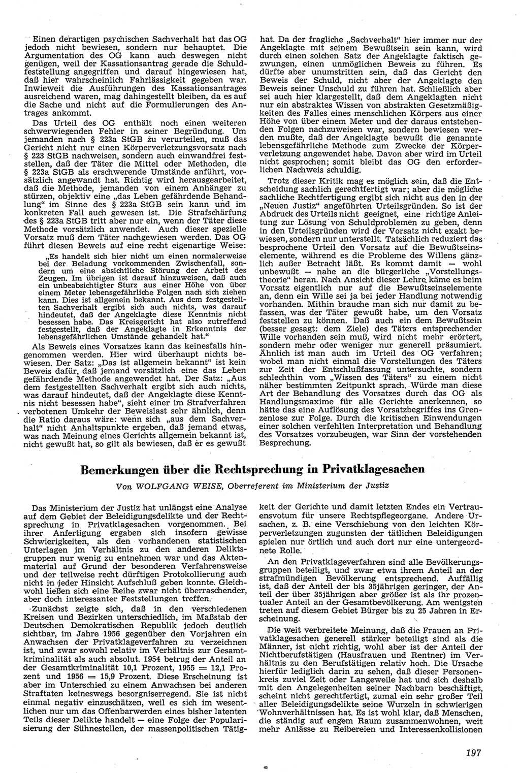 Neue Justiz (NJ), Zeitschrift für Recht und Rechtswissenschaft [Deutsche Demokratische Republik (DDR)], 11. Jahrgang 1957, Seite 197 (NJ DDR 1957, S. 197)
