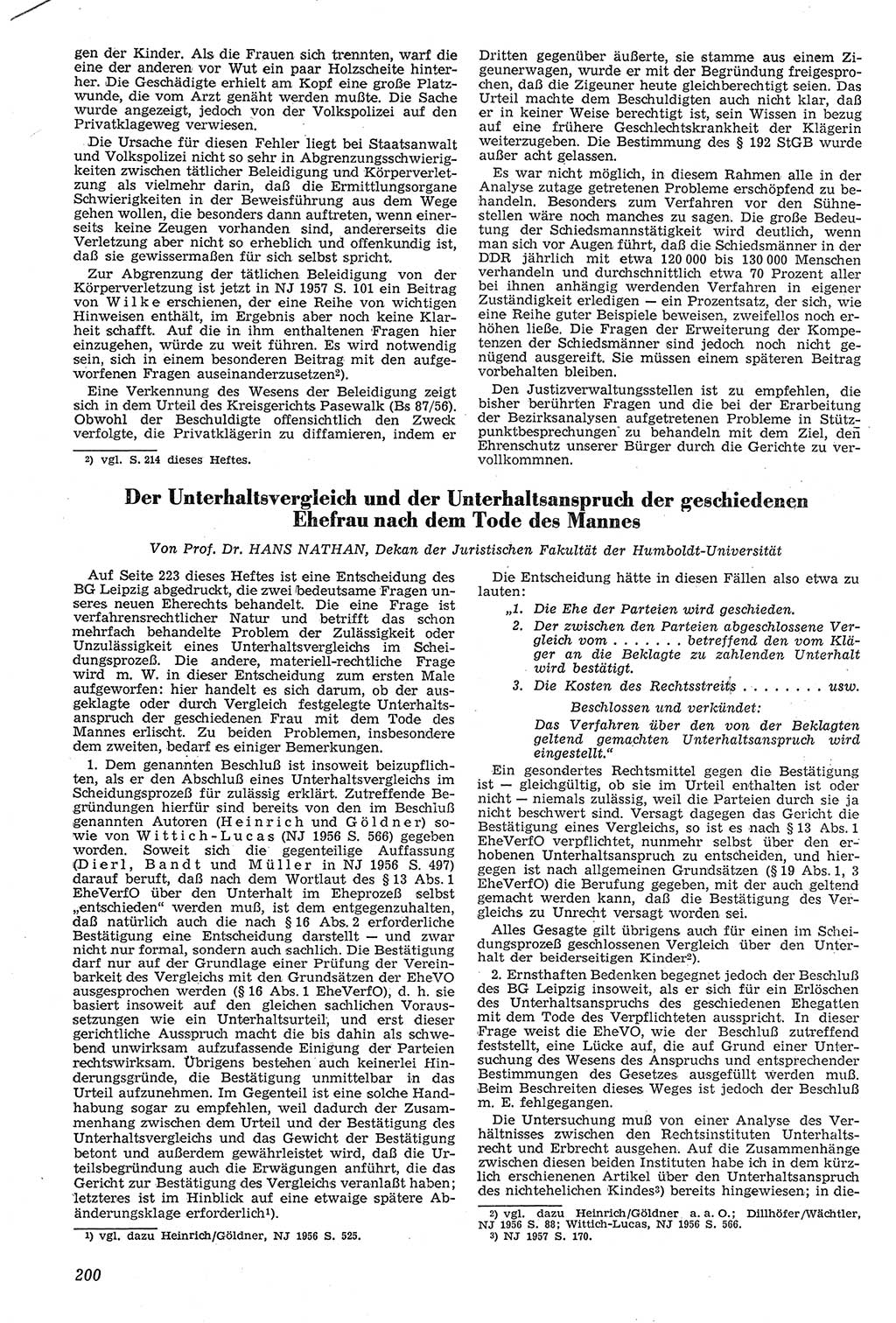 Neue Justiz (NJ), Zeitschrift für Recht und Rechtswissenschaft [Deutsche Demokratische Republik (DDR)], 11. Jahrgang 1957, Seite 200 (NJ DDR 1957, S. 200)