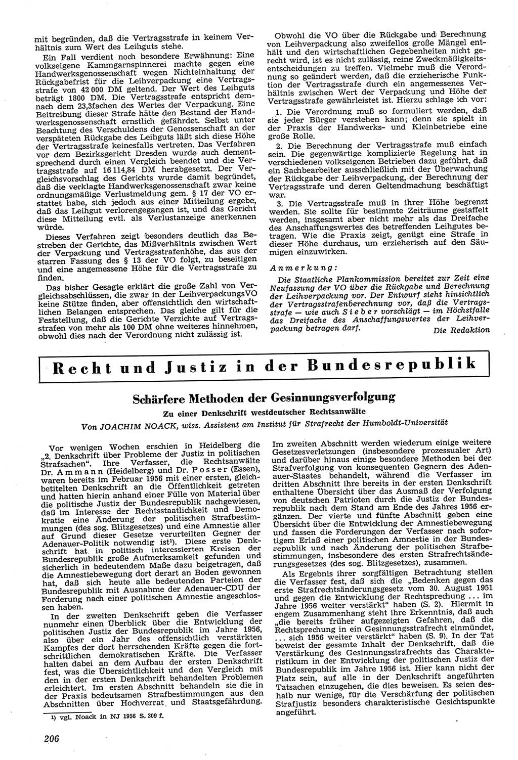 Neue Justiz (NJ), Zeitschrift für Recht und Rechtswissenschaft [Deutsche Demokratische Republik (DDR)], 11. Jahrgang 1957, Seite 206 (NJ DDR 1957, S. 206)