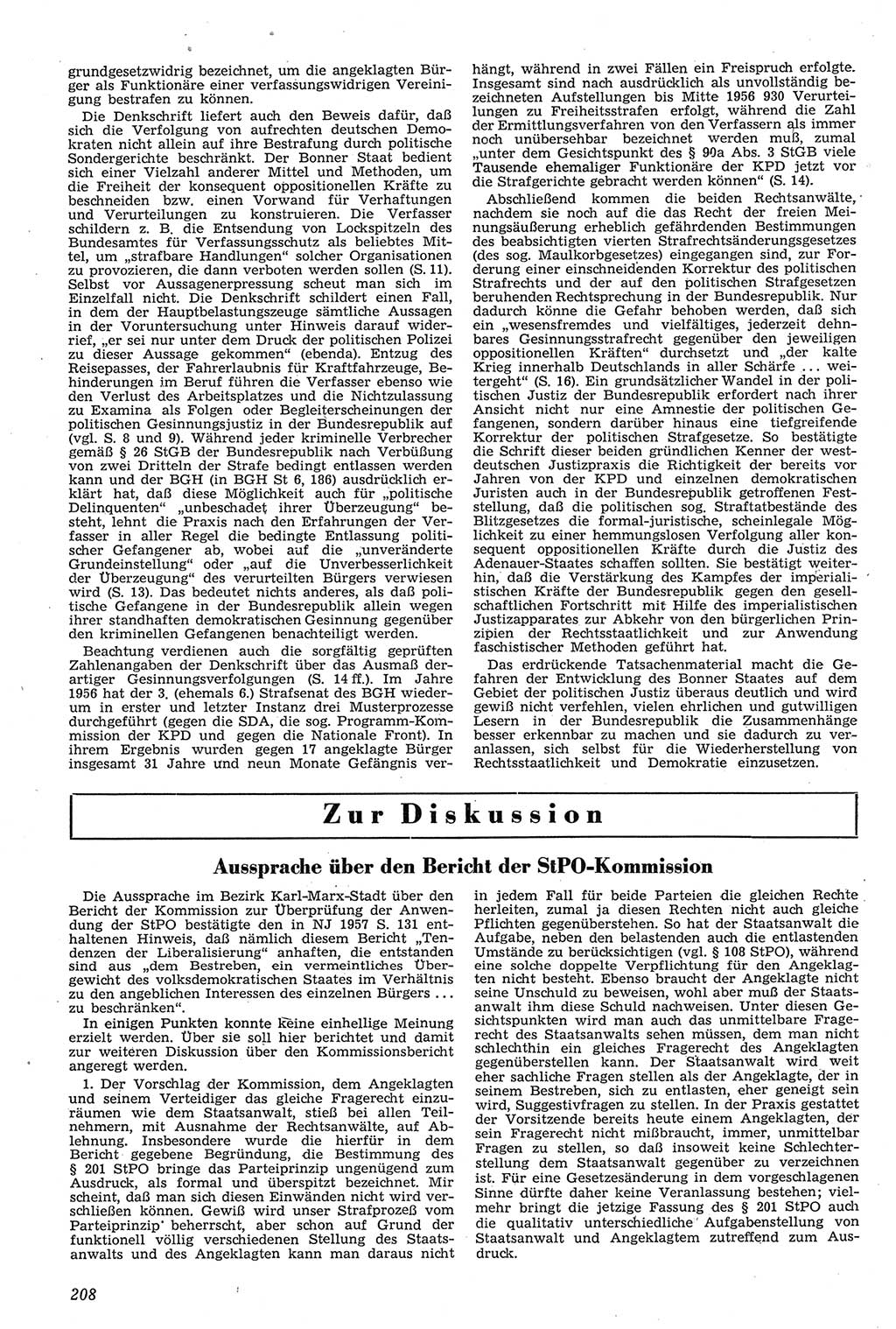 Neue Justiz (NJ), Zeitschrift für Recht und Rechtswissenschaft [Deutsche Demokratische Republik (DDR)], 11. Jahrgang 1957, Seite 208 (NJ DDR 1957, S. 208)