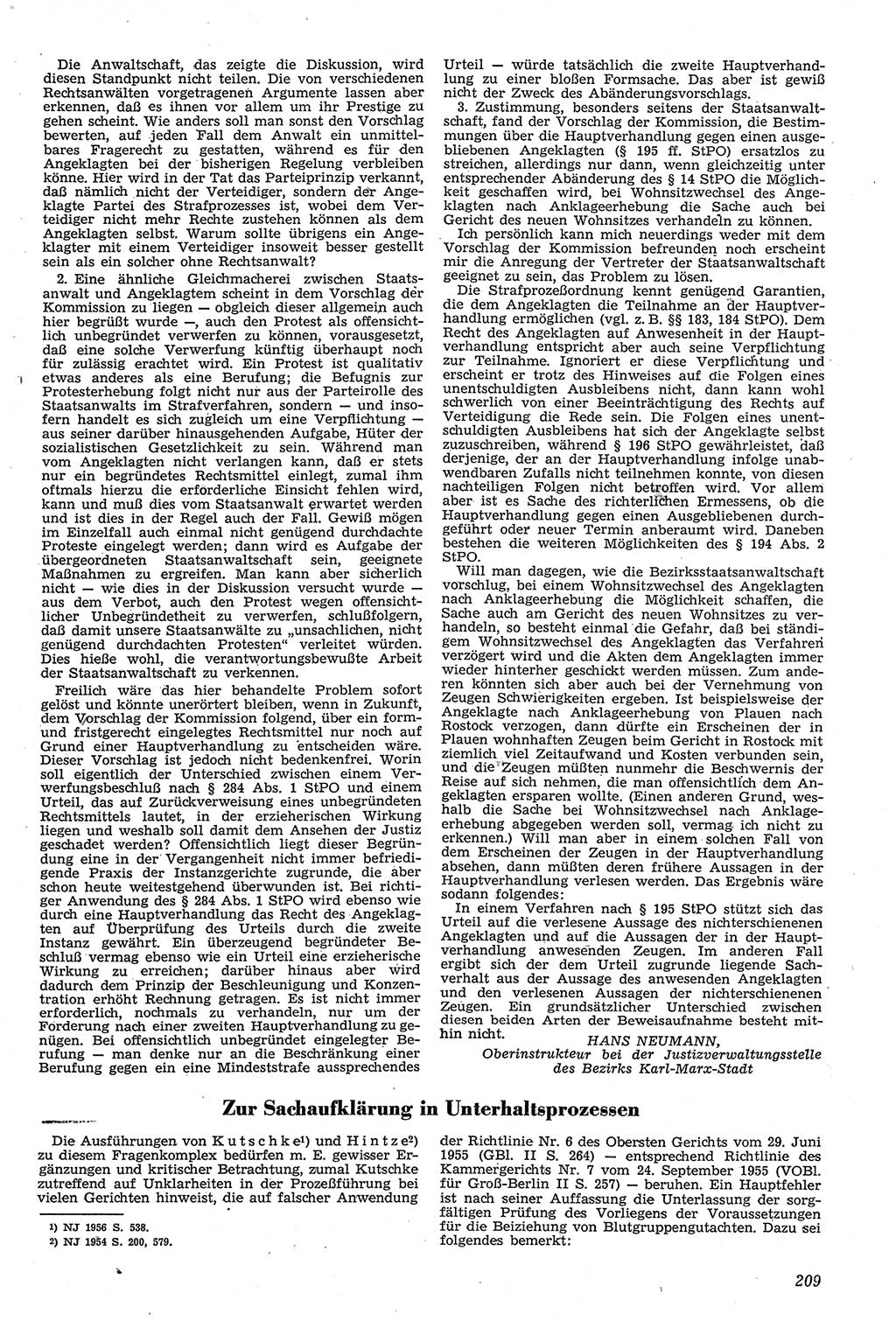 Neue Justiz (NJ), Zeitschrift für Recht und Rechtswissenschaft [Deutsche Demokratische Republik (DDR)], 11. Jahrgang 1957, Seite 209 (NJ DDR 1957, S. 209)