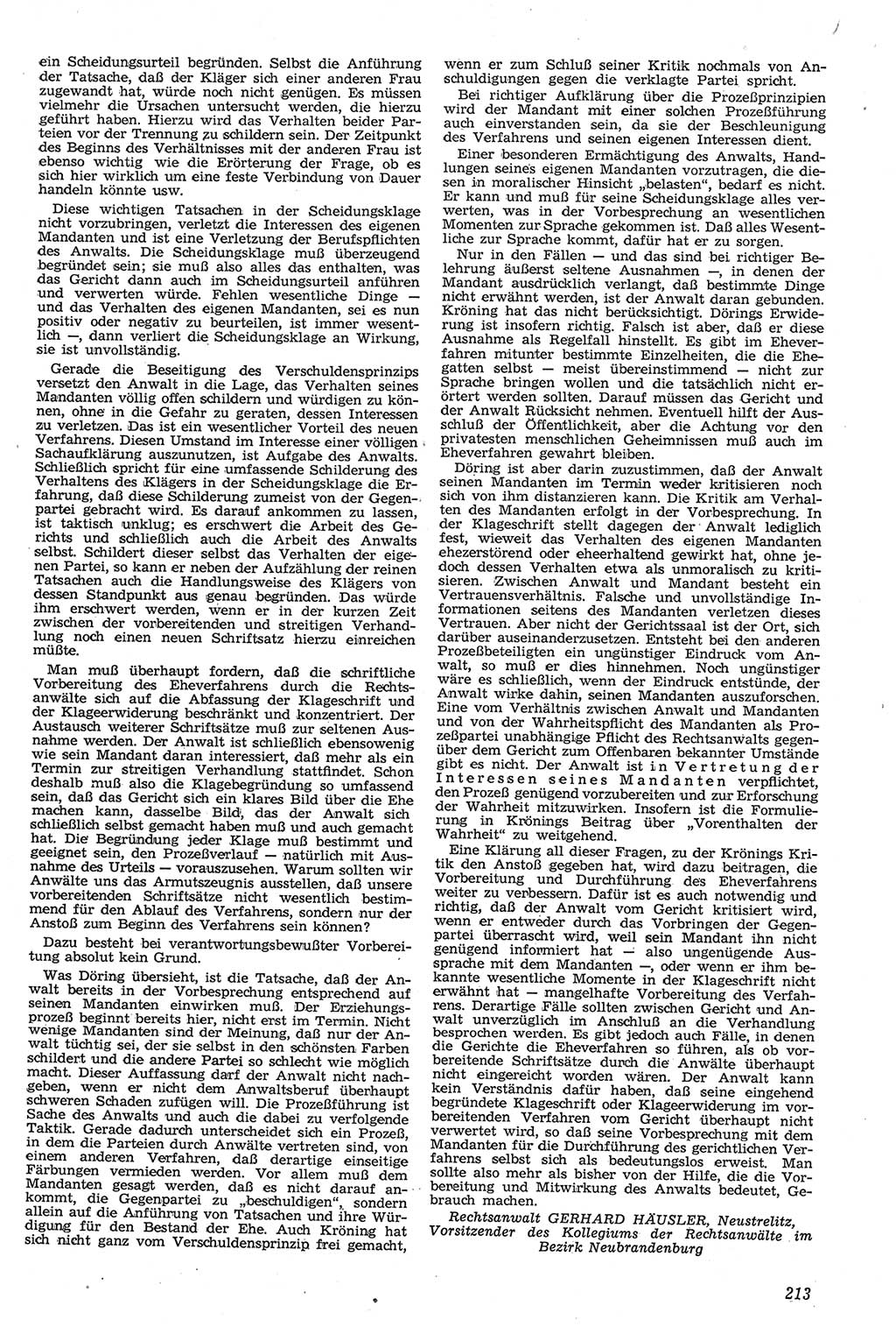 Neue Justiz (NJ), Zeitschrift für Recht und Rechtswissenschaft [Deutsche Demokratische Republik (DDR)], 11. Jahrgang 1957, Seite 213 (NJ DDR 1957, S. 213)