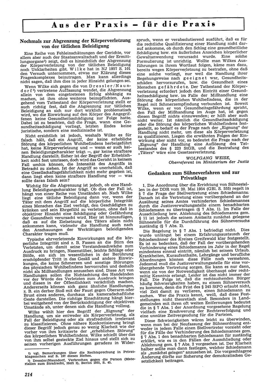 Neue Justiz (NJ), Zeitschrift für Recht und Rechtswissenschaft [Deutsche Demokratische Republik (DDR)], 11. Jahrgang 1957, Seite 214 (NJ DDR 1957, S. 214)
