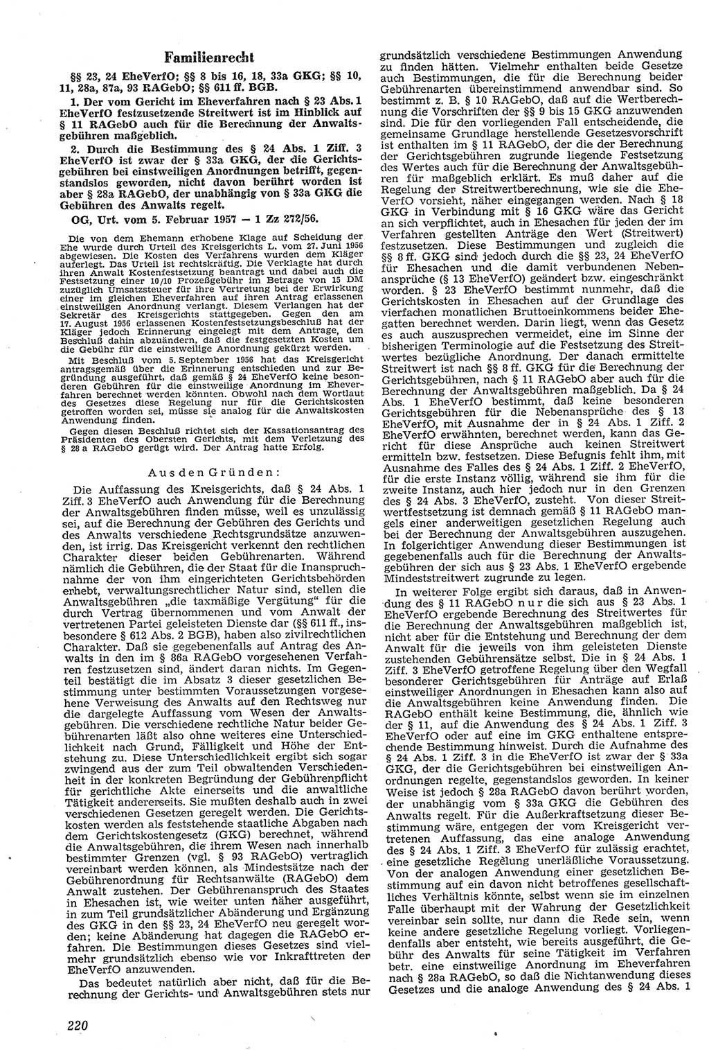 Neue Justiz (NJ), Zeitschrift für Recht und Rechtswissenschaft [Deutsche Demokratische Republik (DDR)], 11. Jahrgang 1957, Seite 220 (NJ DDR 1957, S. 220)