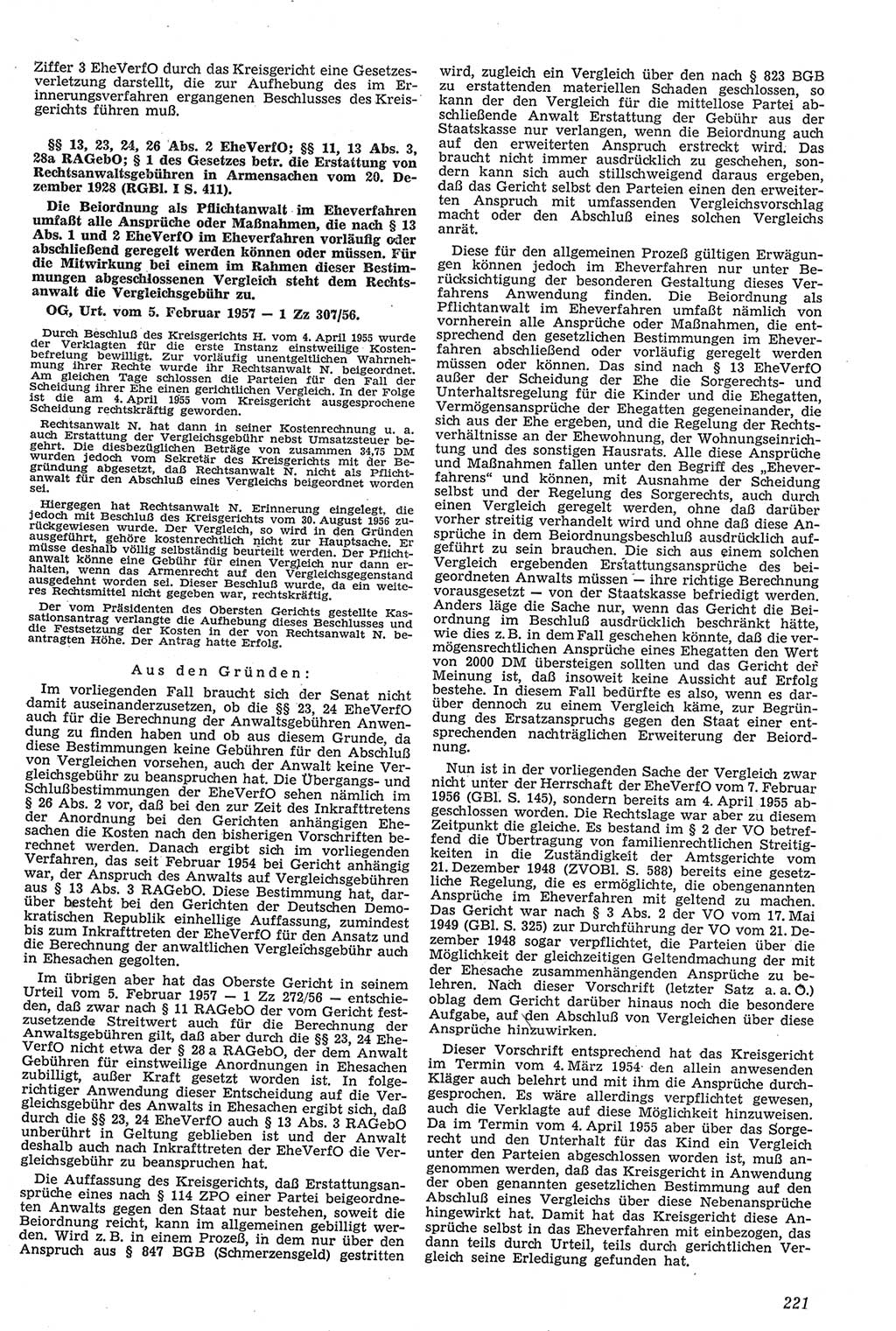Neue Justiz (NJ), Zeitschrift für Recht und Rechtswissenschaft [Deutsche Demokratische Republik (DDR)], 11. Jahrgang 1957, Seite 221 (NJ DDR 1957, S. 221)
