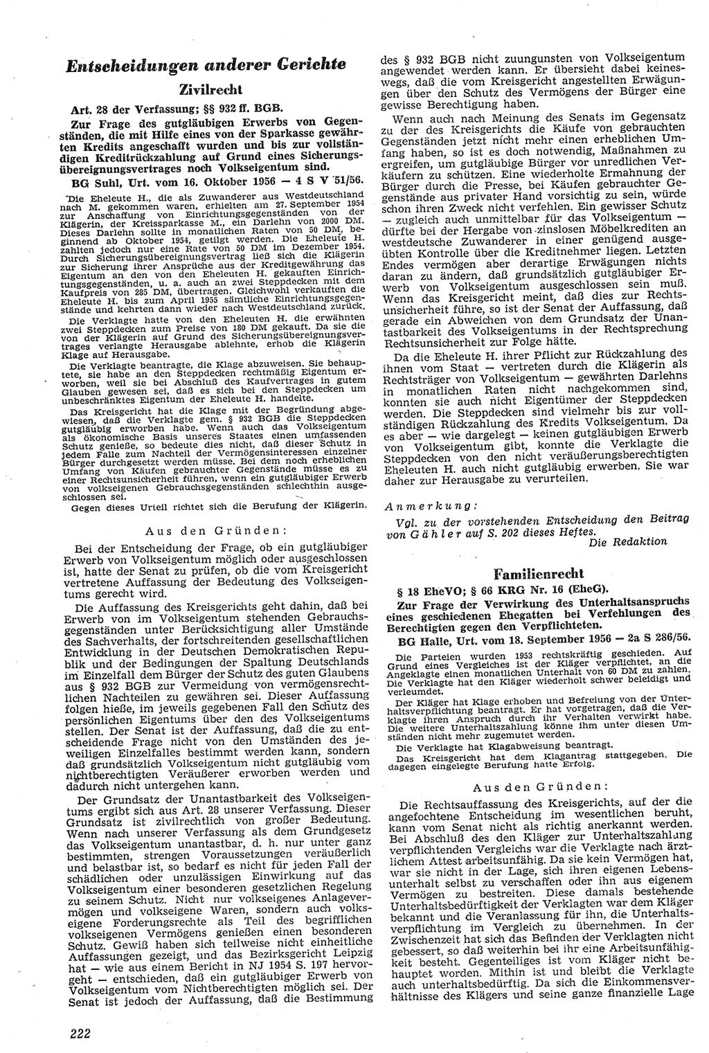 Neue Justiz (NJ), Zeitschrift für Recht und Rechtswissenschaft [Deutsche Demokratische Republik (DDR)], 11. Jahrgang 1957, Seite 222 (NJ DDR 1957, S. 222)