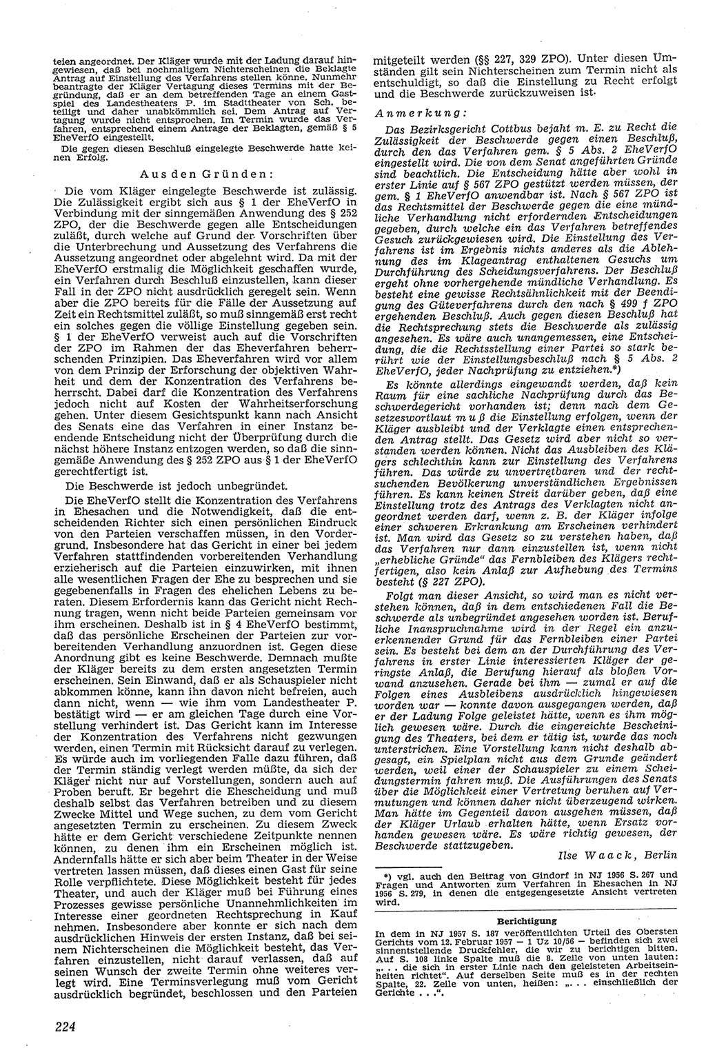 Neue Justiz (NJ), Zeitschrift für Recht und Rechtswissenschaft [Deutsche Demokratische Republik (DDR)], 11. Jahrgang 1957, Seite 224 (NJ DDR 1957, S. 224)
