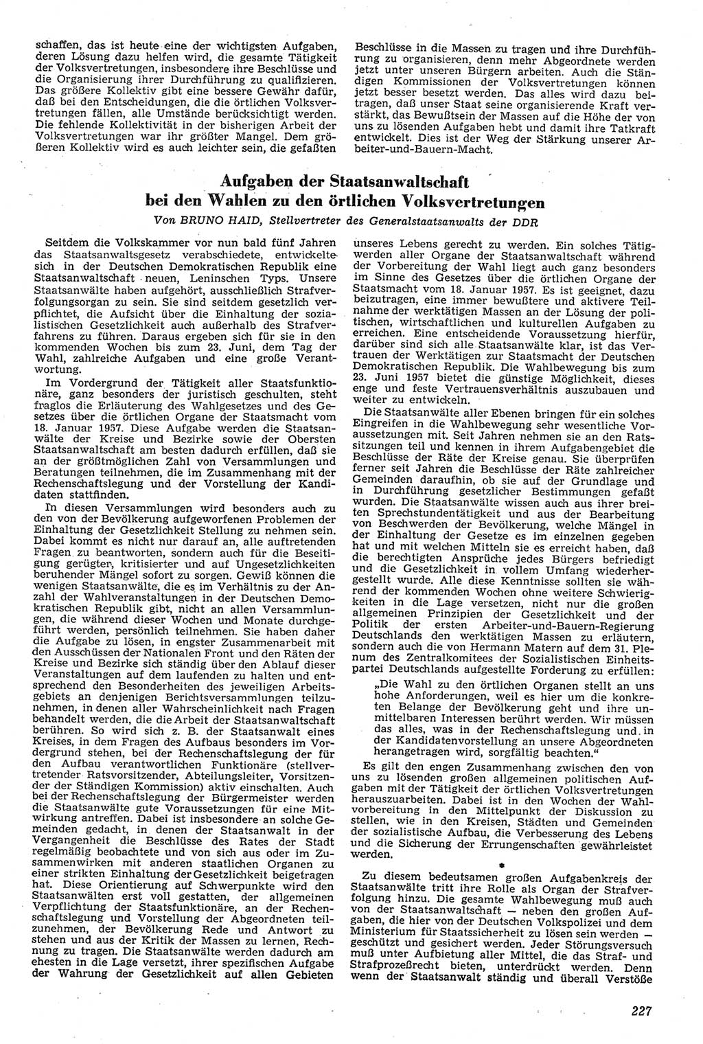 Neue Justiz (NJ), Zeitschrift für Recht und Rechtswissenschaft [Deutsche Demokratische Republik (DDR)], 11. Jahrgang 1957, Seite 227 (NJ DDR 1957, S. 227)