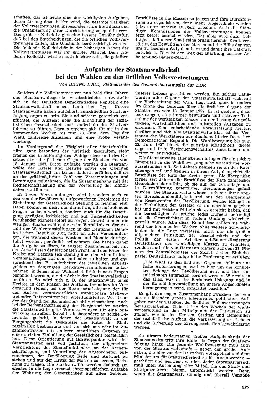 Neue Justiz (NJ), Zeitschrift für Recht und Rechtswissenschaft [Deutsche Demokratische Republik (DDR)], 11. Jahrgang 1957, Seite 227 (NJ DDR 1957, S. 227)