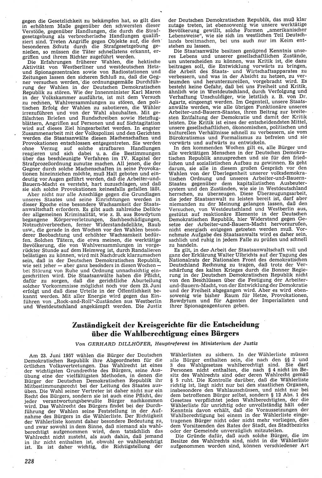 Neue Justiz (NJ), Zeitschrift für Recht und Rechtswissenschaft [Deutsche Demokratische Republik (DDR)], 11. Jahrgang 1957, Seite 228 (NJ DDR 1957, S. 228)