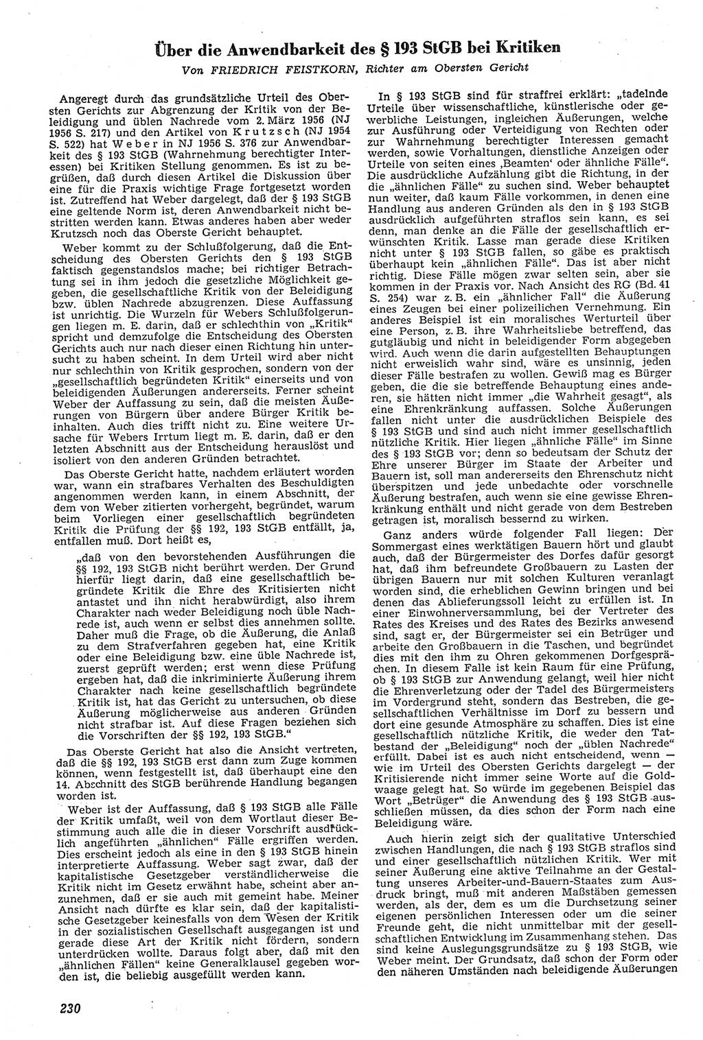 Neue Justiz (NJ), Zeitschrift für Recht und Rechtswissenschaft [Deutsche Demokratische Republik (DDR)], 11. Jahrgang 1957, Seite 230 (NJ DDR 1957, S. 230)
