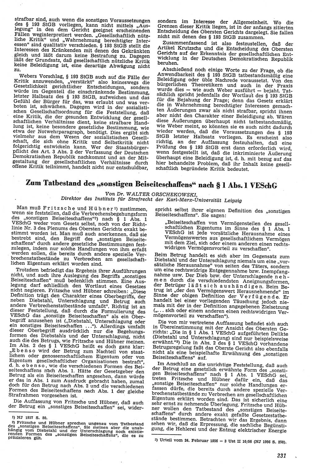 Neue Justiz (NJ), Zeitschrift für Recht und Rechtswissenschaft [Deutsche Demokratische Republik (DDR)], 11. Jahrgang 1957, Seite 231 (NJ DDR 1957, S. 231)