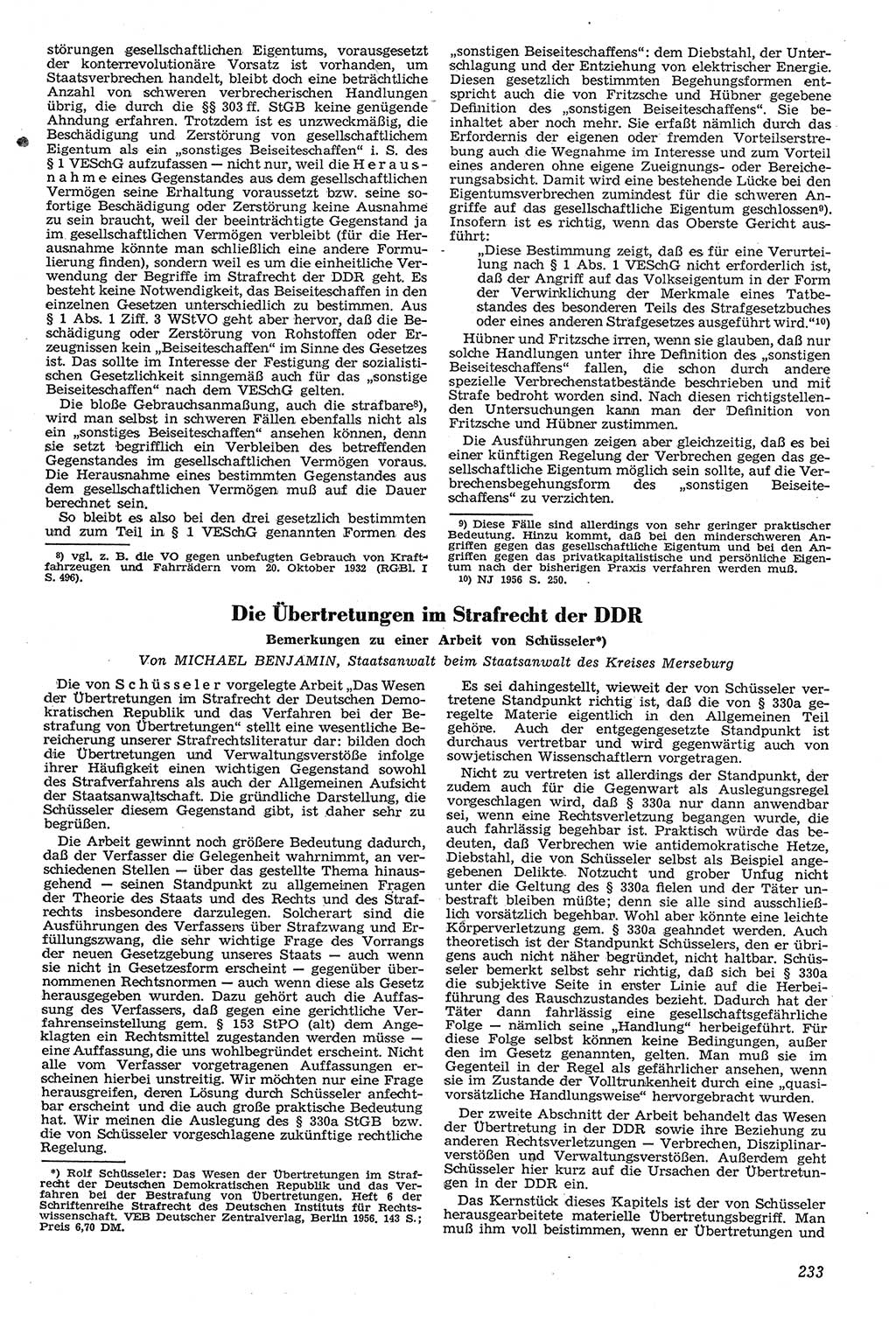 Neue Justiz (NJ), Zeitschrift für Recht und Rechtswissenschaft [Deutsche Demokratische Republik (DDR)], 11. Jahrgang 1957, Seite 233 (NJ DDR 1957, S. 233)