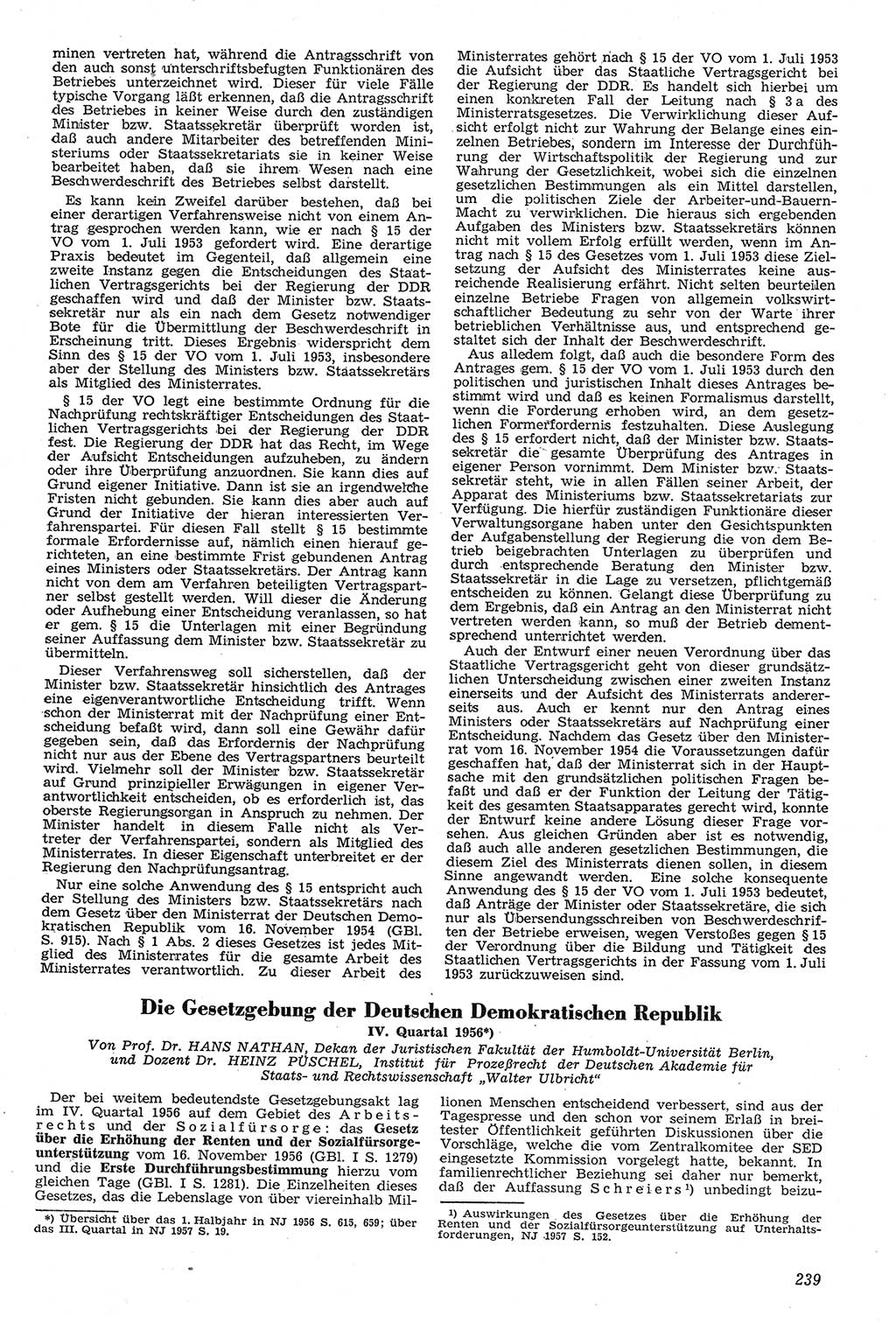 Neue Justiz (NJ), Zeitschrift für Recht und Rechtswissenschaft [Deutsche Demokratische Republik (DDR)], 11. Jahrgang 1957, Seite 239 (NJ DDR 1957, S. 239)