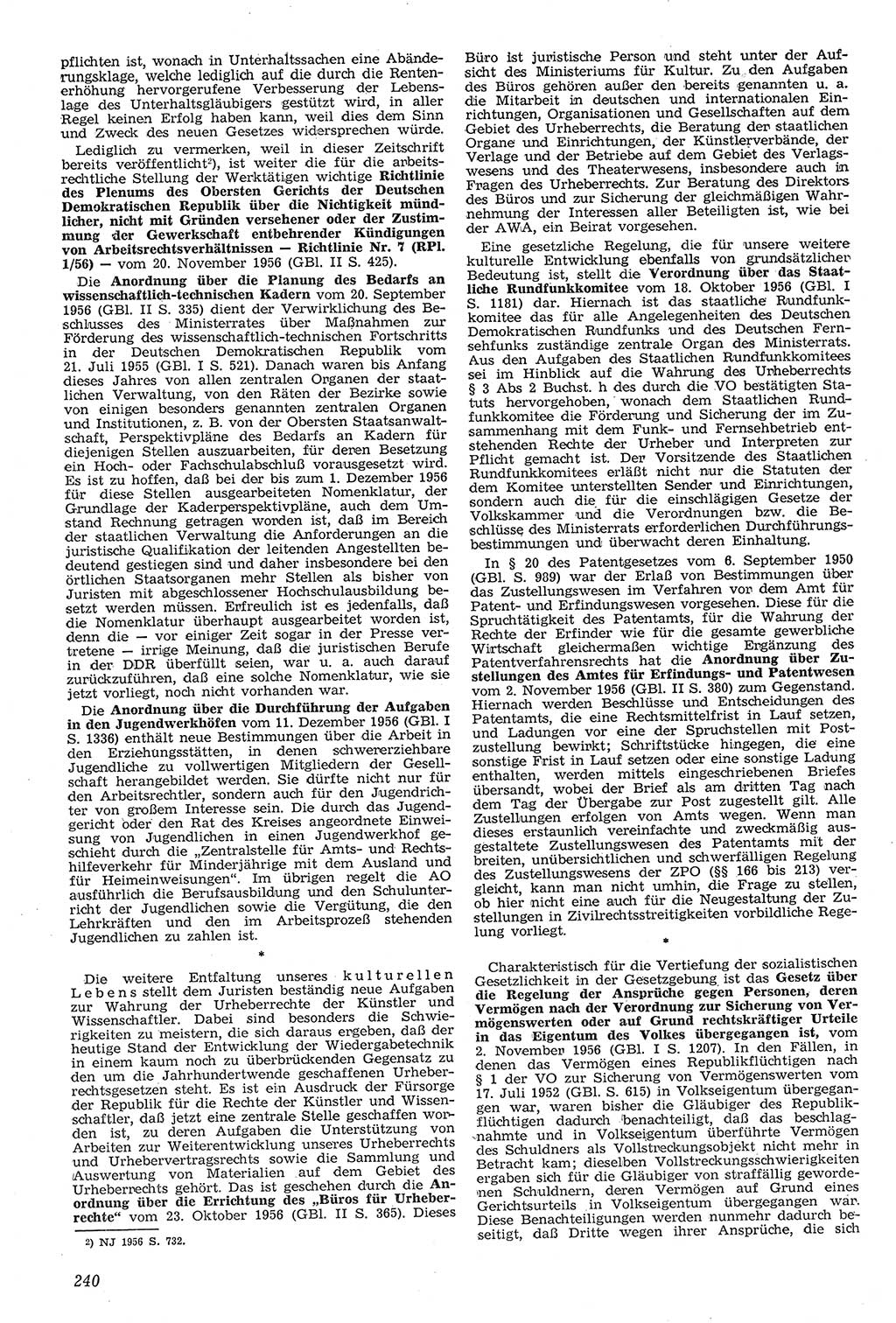 Neue Justiz (NJ), Zeitschrift für Recht und Rechtswissenschaft [Deutsche Demokratische Republik (DDR)], 11. Jahrgang 1957, Seite 240 (NJ DDR 1957, S. 240)