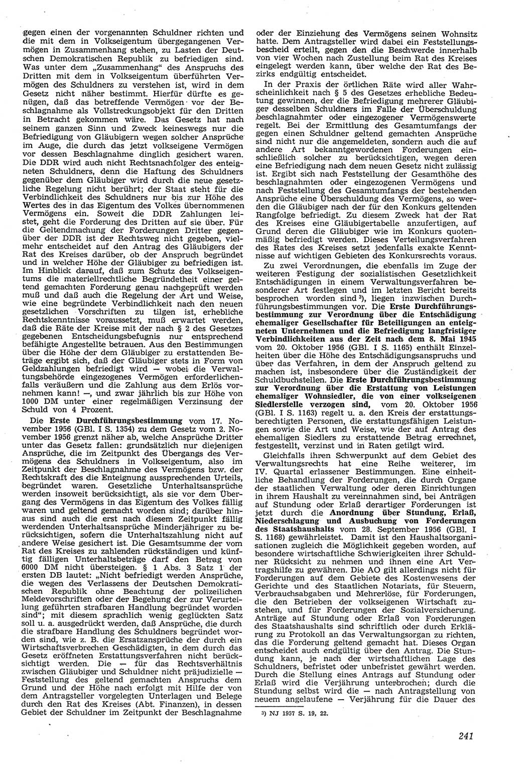 Neue Justiz (NJ), Zeitschrift für Recht und Rechtswissenschaft [Deutsche Demokratische Republik (DDR)], 11. Jahrgang 1957, Seite 241 (NJ DDR 1957, S. 241)