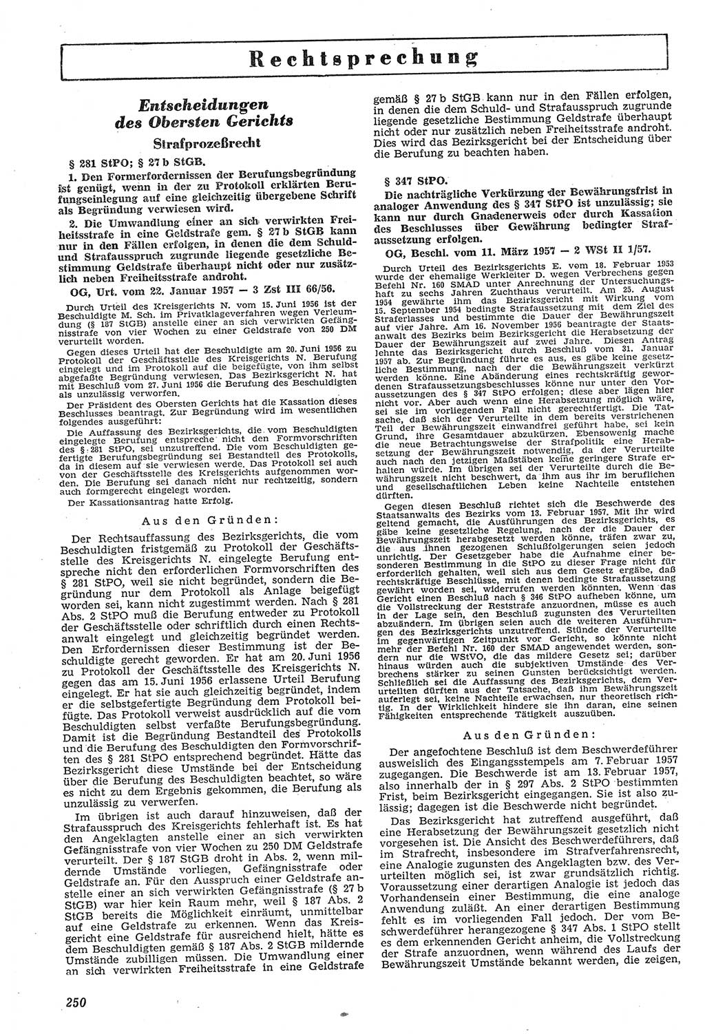 Neue Justiz (NJ), Zeitschrift für Recht und Rechtswissenschaft [Deutsche Demokratische Republik (DDR)], 11. Jahrgang 1957, Seite 250 (NJ DDR 1957, S. 250)