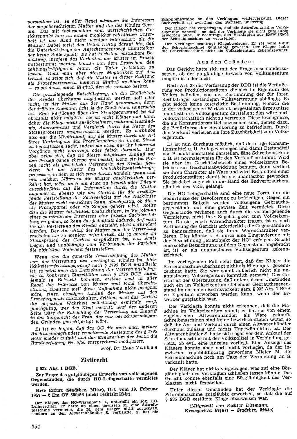 Neue Justiz (NJ), Zeitschrift für Recht und Rechtswissenschaft [Deutsche Demokratische Republik (DDR)], 11. Jahrgang 1957, Seite 254 (NJ DDR 1957, S. 254)