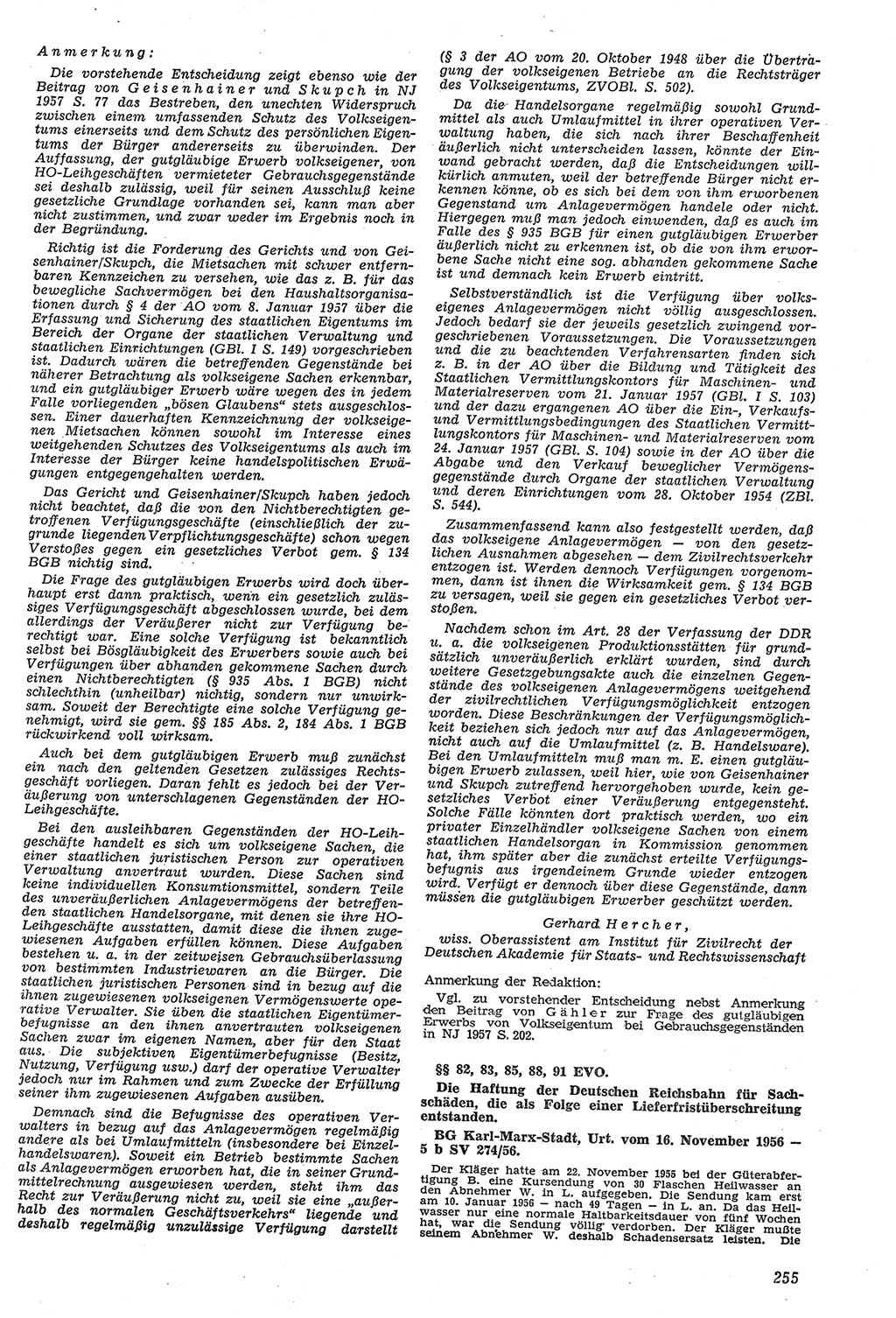 Neue Justiz (NJ), Zeitschrift für Recht und Rechtswissenschaft [Deutsche Demokratische Republik (DDR)], 11. Jahrgang 1957, Seite 255 (NJ DDR 1957, S. 255)