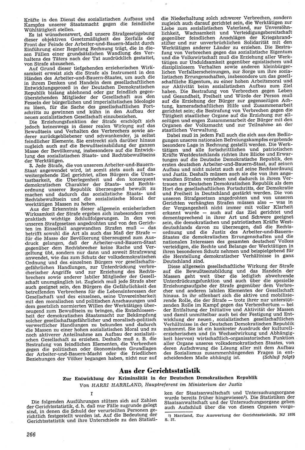 Neue Justiz (NJ), Zeitschrift für Recht und Rechtswissenschaft [Deutsche Demokratische Republik (DDR)], 11. Jahrgang 1957, Seite 266 (NJ DDR 1957, S. 266)