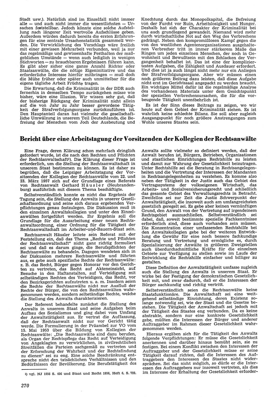 Neue Justiz (NJ), Zeitschrift für Recht und Rechtswissenschaft [Deutsche Demokratische Republik (DDR)], 11. Jahrgang 1957, Seite 270 (NJ DDR 1957, S. 270)