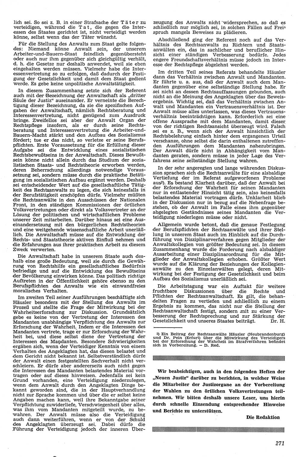 Neue Justiz (NJ), Zeitschrift für Recht und Rechtswissenschaft [Deutsche Demokratische Republik (DDR)], 11. Jahrgang 1957, Seite 271 (NJ DDR 1957, S. 271)
