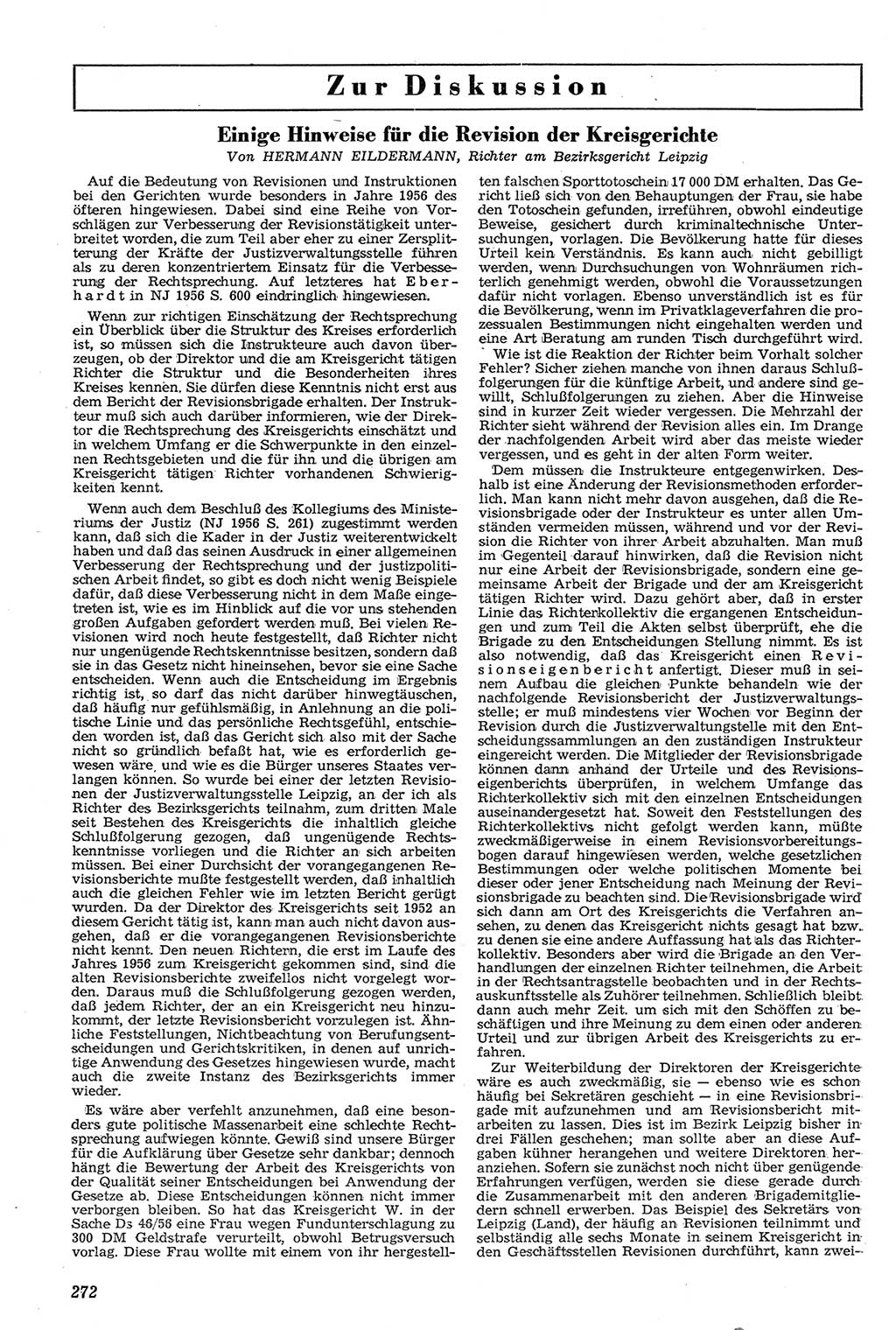 Neue Justiz (NJ), Zeitschrift für Recht und Rechtswissenschaft [Deutsche Demokratische Republik (DDR)], 11. Jahrgang 1957, Seite 272 (NJ DDR 1957, S. 272)