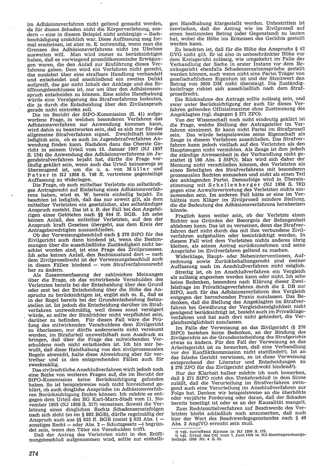 Neue Justiz (NJ), Zeitschrift für Recht und Rechtswissenschaft [Deutsche Demokratische Republik (DDR)], 11. Jahrgang 1957, Seite 274 (NJ DDR 1957, S. 274)